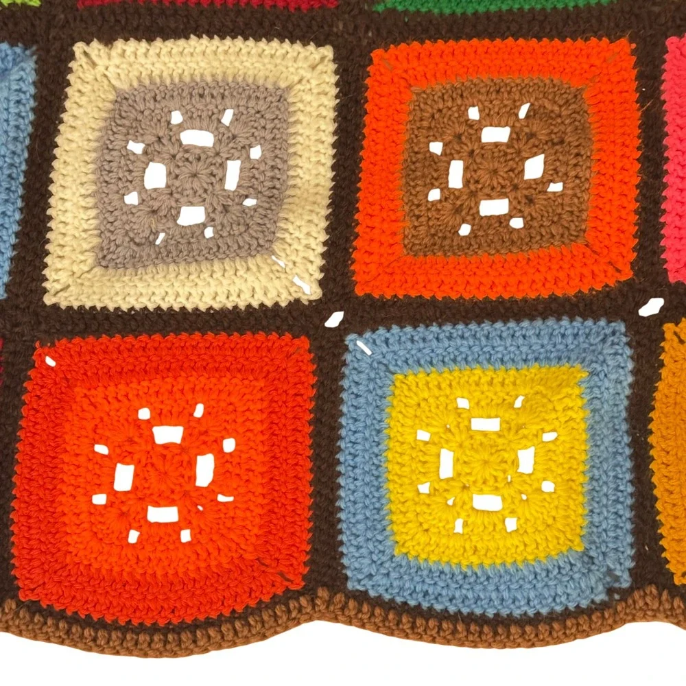 Handmade Crochet Granny Square Afghan Blanket 54x47 Multi-Color Retro Boho Throw